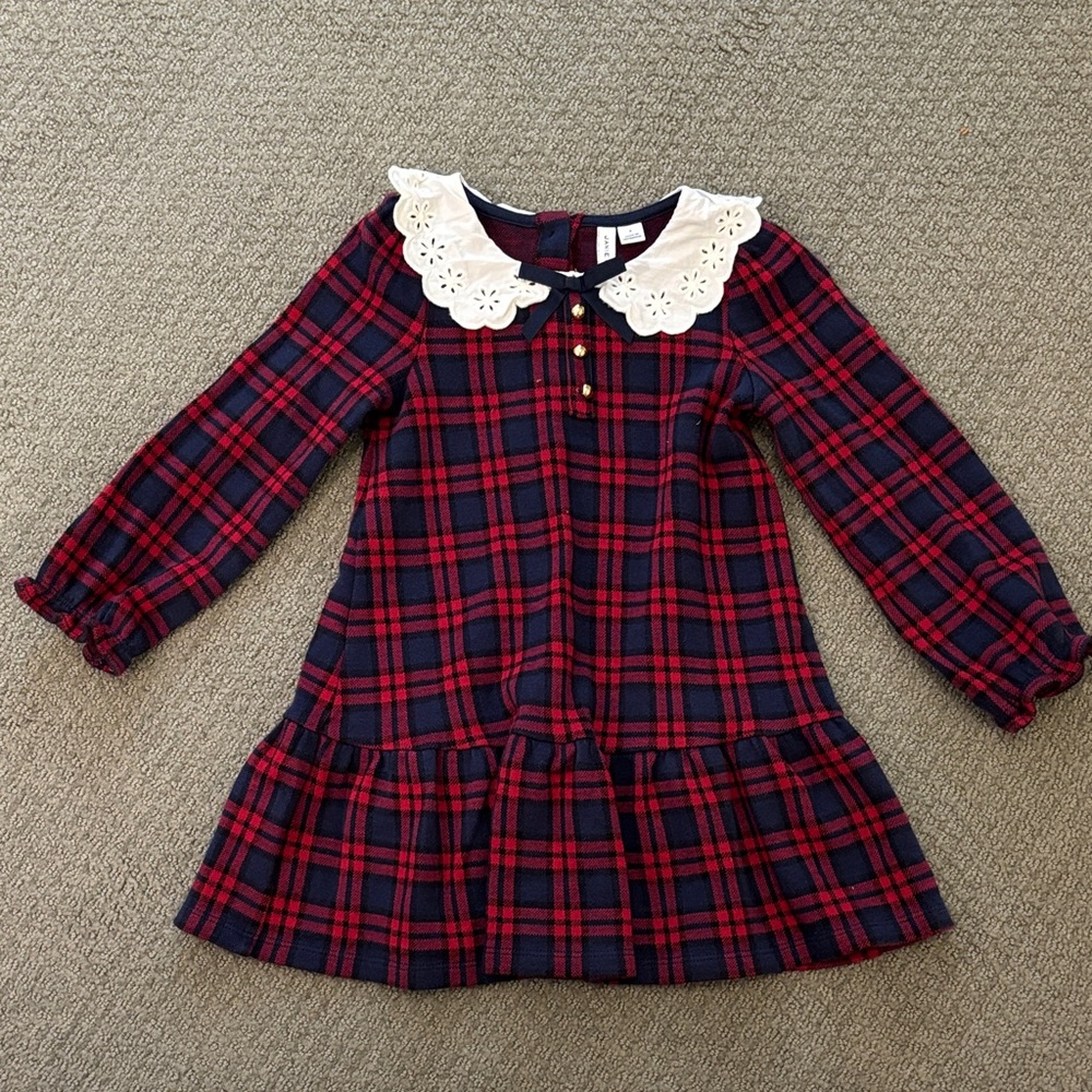 Janie and Jack Red and Blue Plaid Dress with White Lace Collar